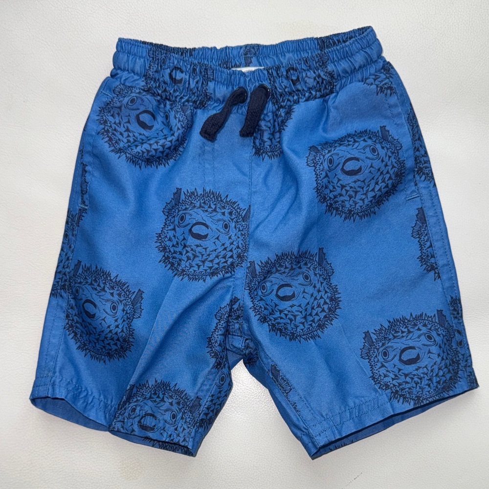 NWOT Swim Trunks EGG by Susan Lazar Bathing Suit Ocean Blue Puffer Fish 3/6 m